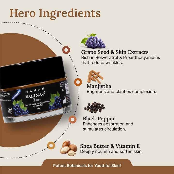 Product packaging with hero ingredients listed on a beige background