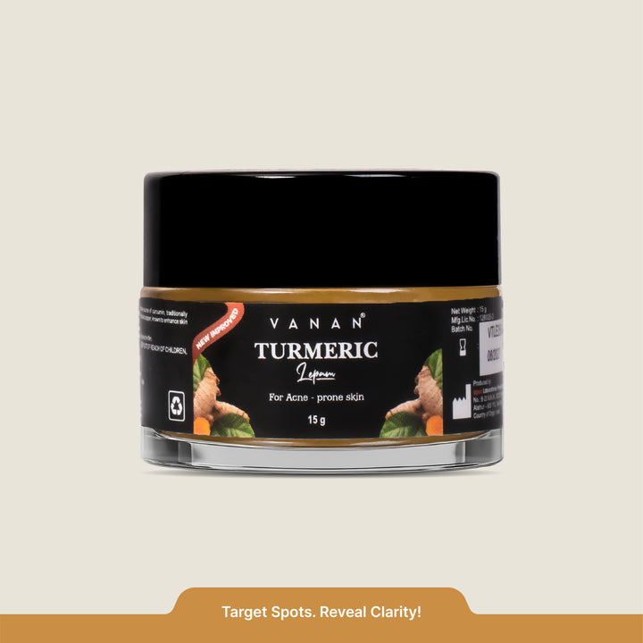 Jar of Vanan Turmeric Lotion on a beige background