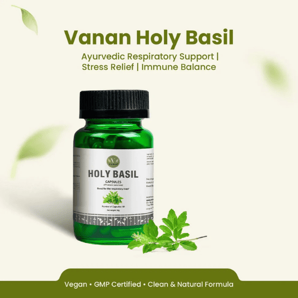 Holy Basil (Tulsi) Capsules | Stress Relief & Respiratory Support | 60 Capsules | Vanan Herbal 