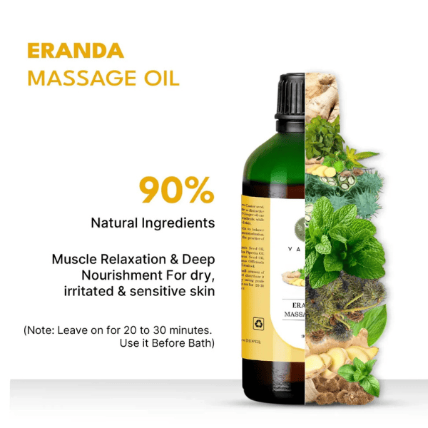 Eranda Massage Oil – 90 ml | Ayurvedic Skin-Soothing & Hydrating Oil | Vanan Herbal 