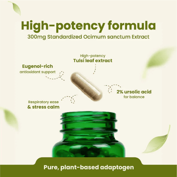 Holy Basil (Tulsi) Capsules | Stress Relief & Respiratory Support | 60 Capsules | Vanan Herbal 