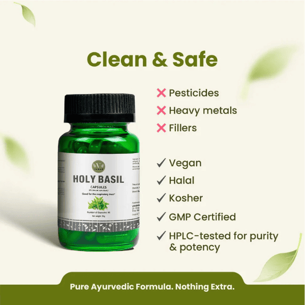 Holy Basil (Tulsi) Capsules | Stress Relief & Respiratory Support | 60 Capsules | Vanan Herbal 