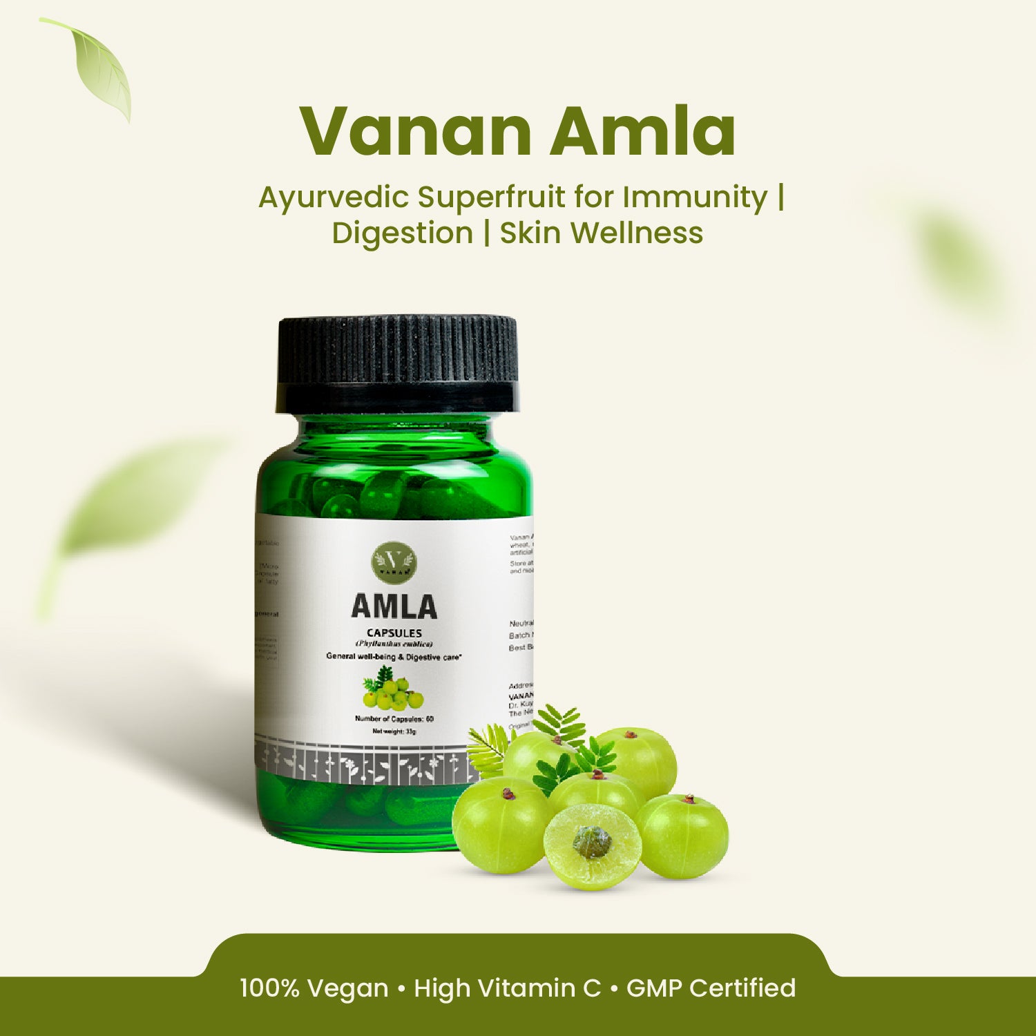 Amla Capsules | Natuurlijke Vitamine C & Immuniteitsondersteuning | 60 Capsules | <tc>Vanan Herbal</tc>