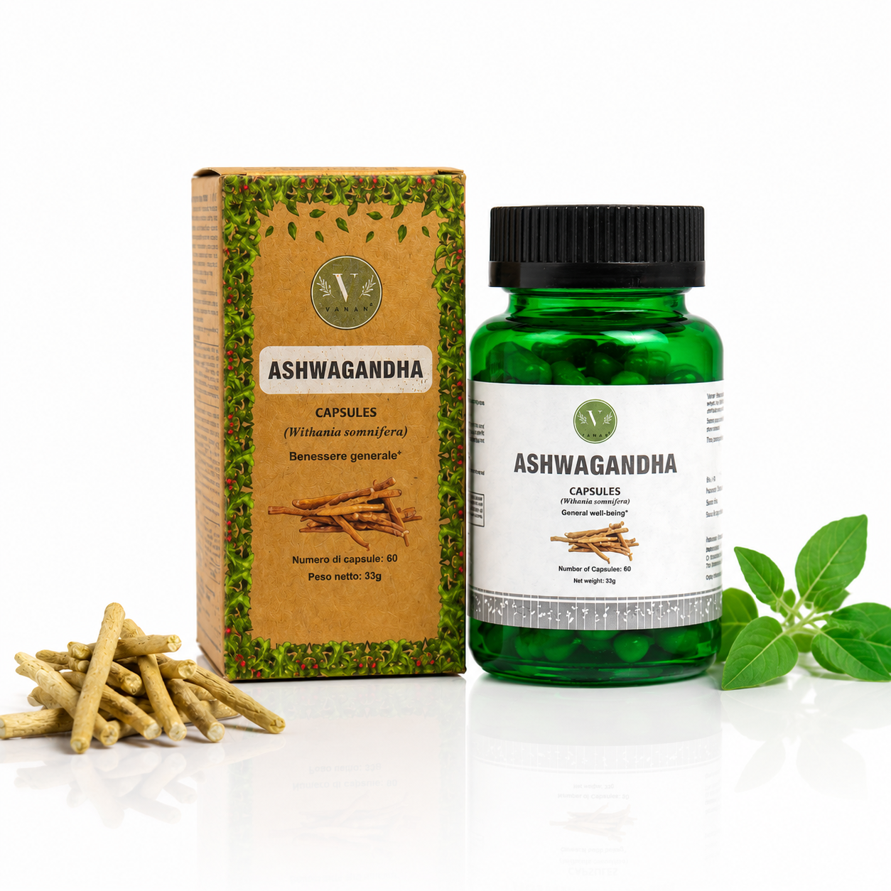 Ashwagandha Capsules | Premium Ayurvedic Herb for General Wellness | 60 Capsules | Vanan Herbal 
