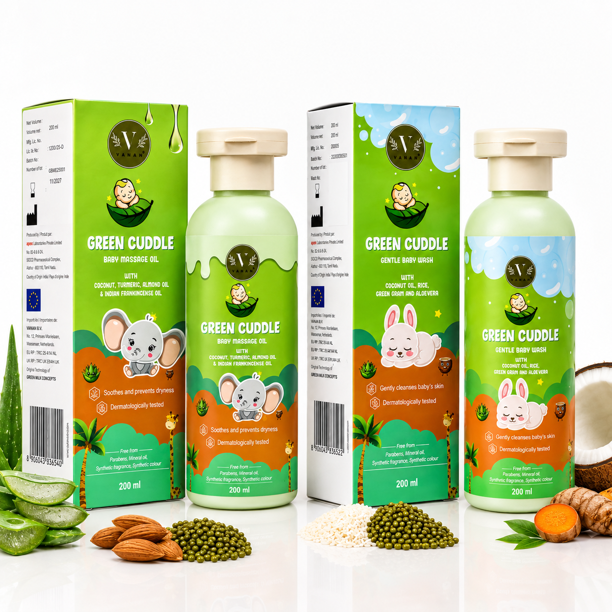 Vanan Herbal Gentle Baby Care Duo | Body Wash & Massage Oil | 200 ml Each 
