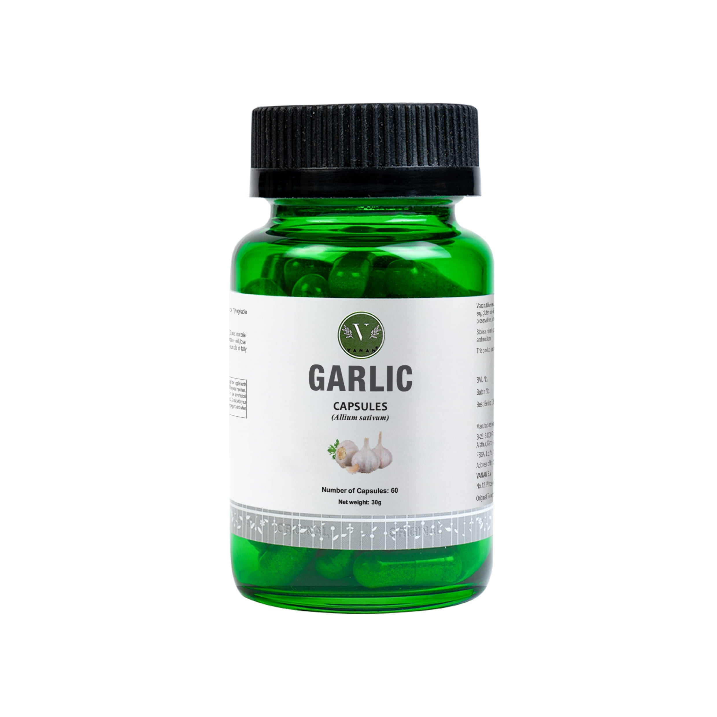 Garlic Capsules | Heart Health & Immunity Support | 60 Capsules| Vanan Herbal 