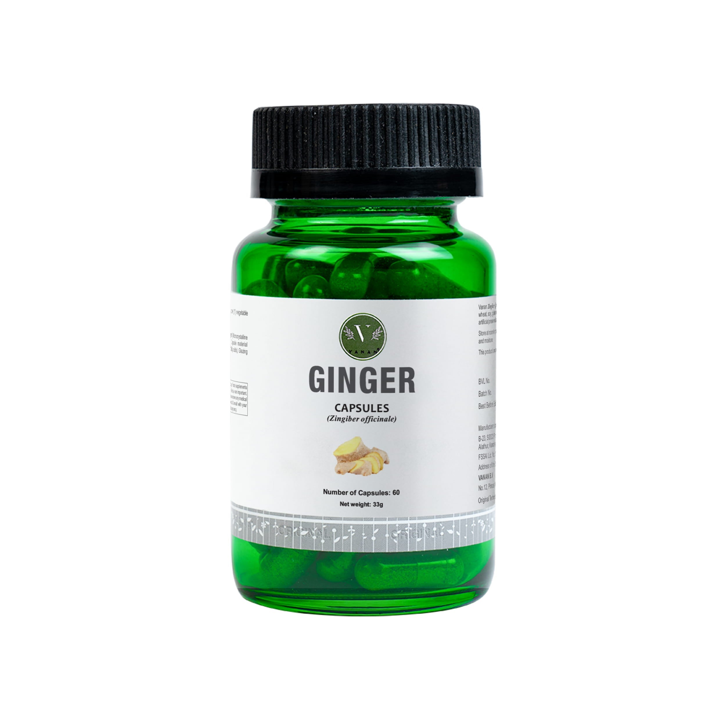 Ginger Capsules | Digestive Health & Anti-Inflammatory Support | 60 Capsules | Vanan Herbal 