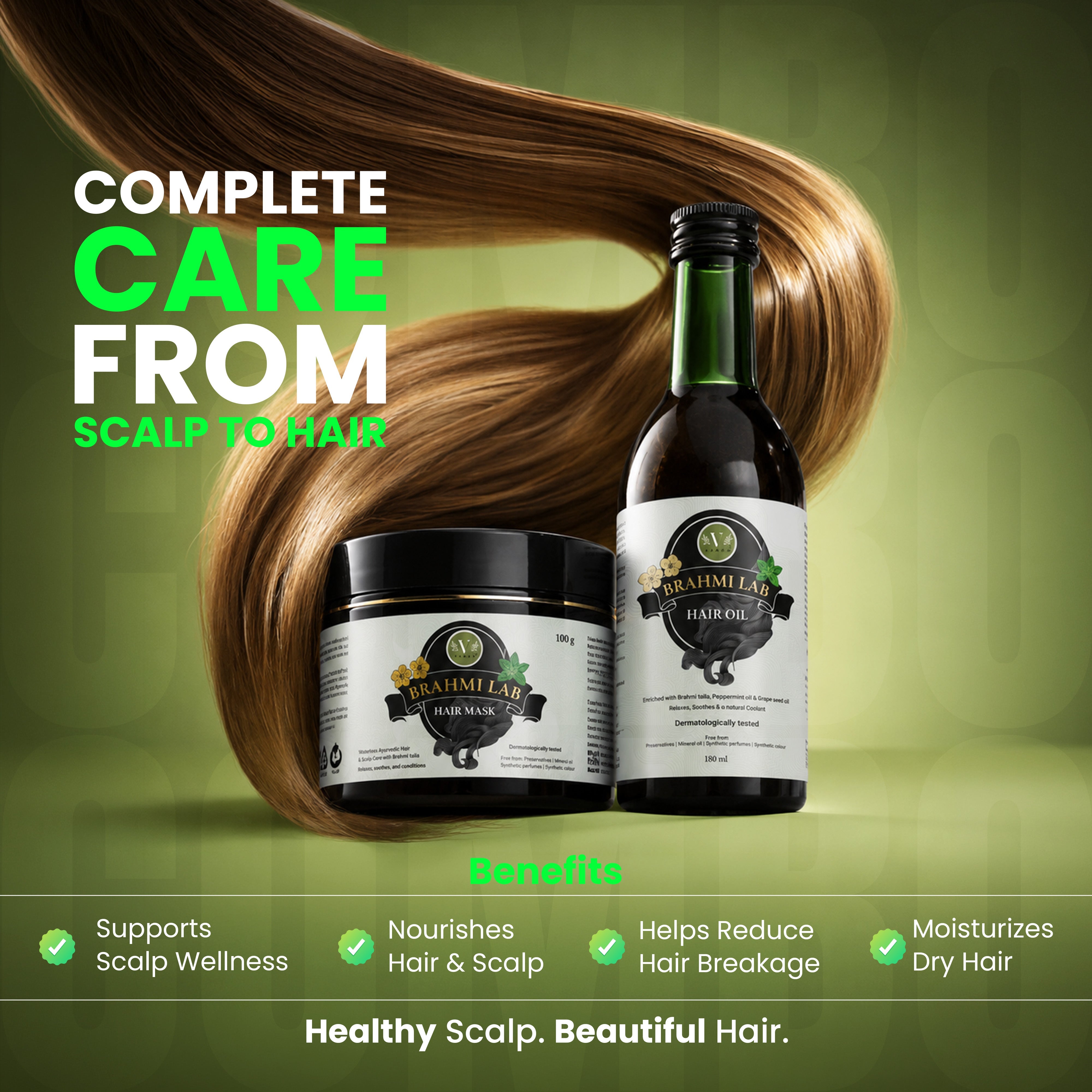 Brahmi Lab Hair Oil & Hair Mask Combo – Ayurvedic Hair Care for Dry & Frizzy Hair 