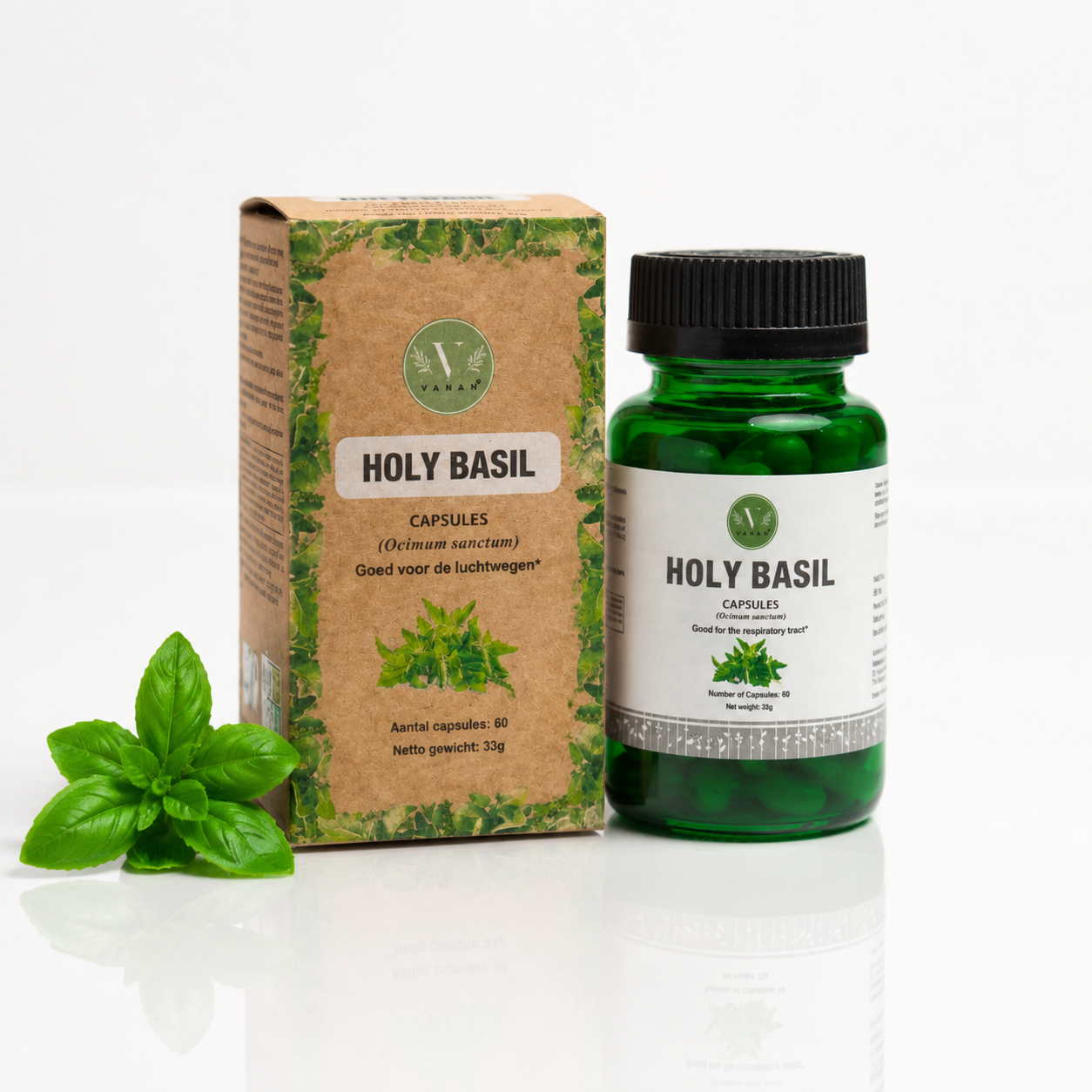 Holy Basil (Tulsi) Capsules | Stress Relief & Respiratory Support | 60 Capsules | Vanan Herbal 