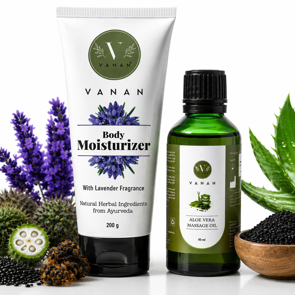 Lavender Moisturiser & Body Massage Oil Combo | Skin Hydration & Relaxation Care | Vanan Herbal 