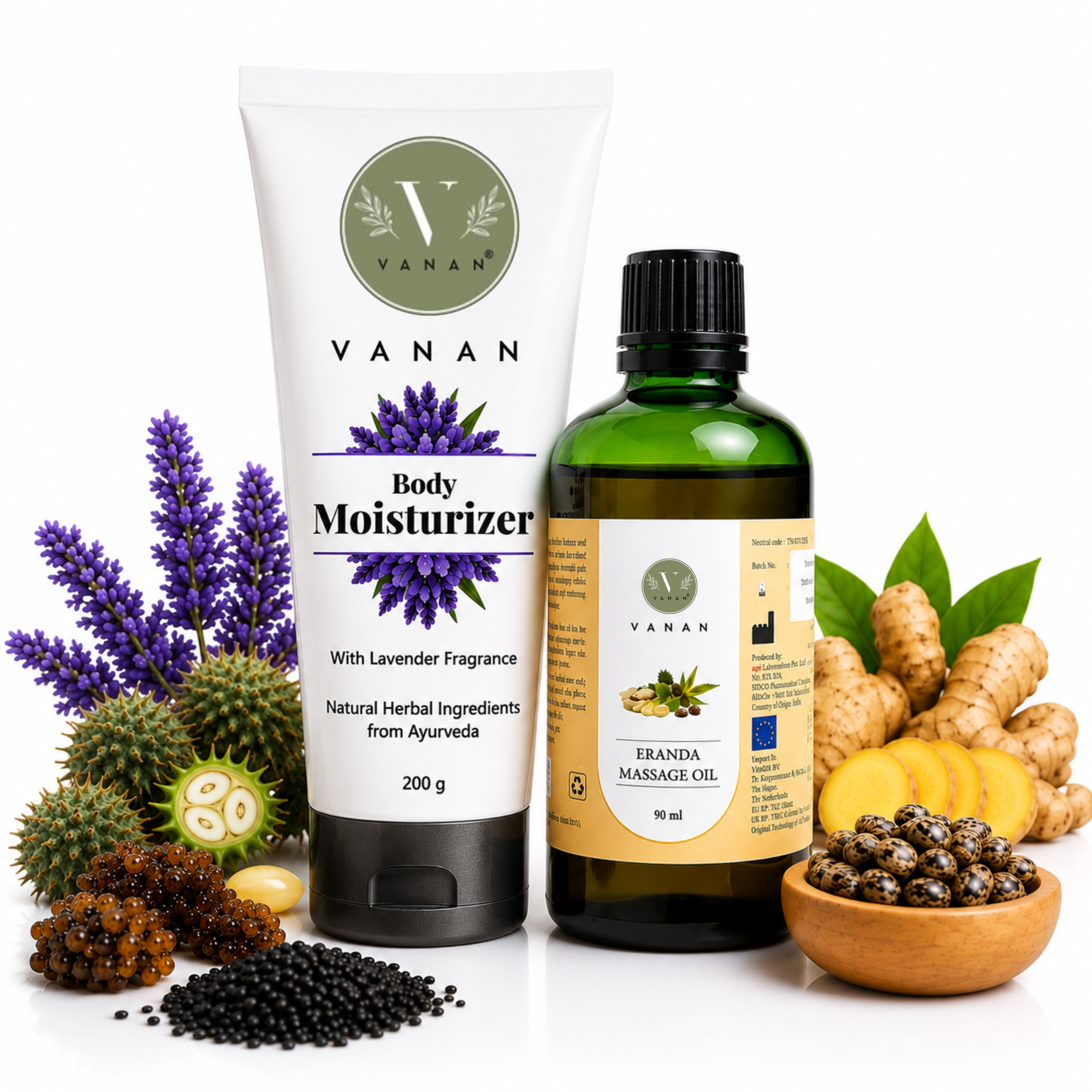 Lavender Moisturiser & Body Massage Oil Combo | Skin Hydration & Relaxation Care | Vanan Herbal 