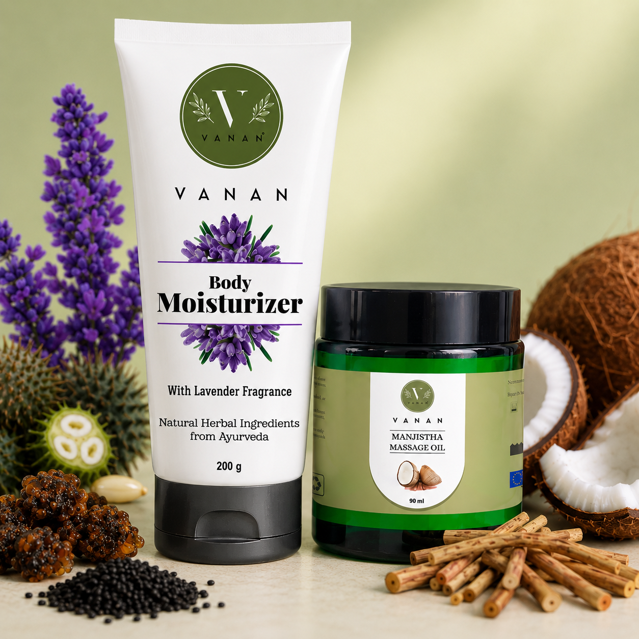 Lavender Moisturiser & Body Massage Oil Combo | Skin Hydration & Relaxation Care | Vanan Herbal 