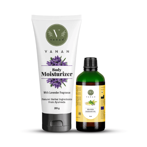 Lavender Moisturiser & Body Massage Oil Combo | Skin Hydration & Relaxation Care | Vanan Herbal 