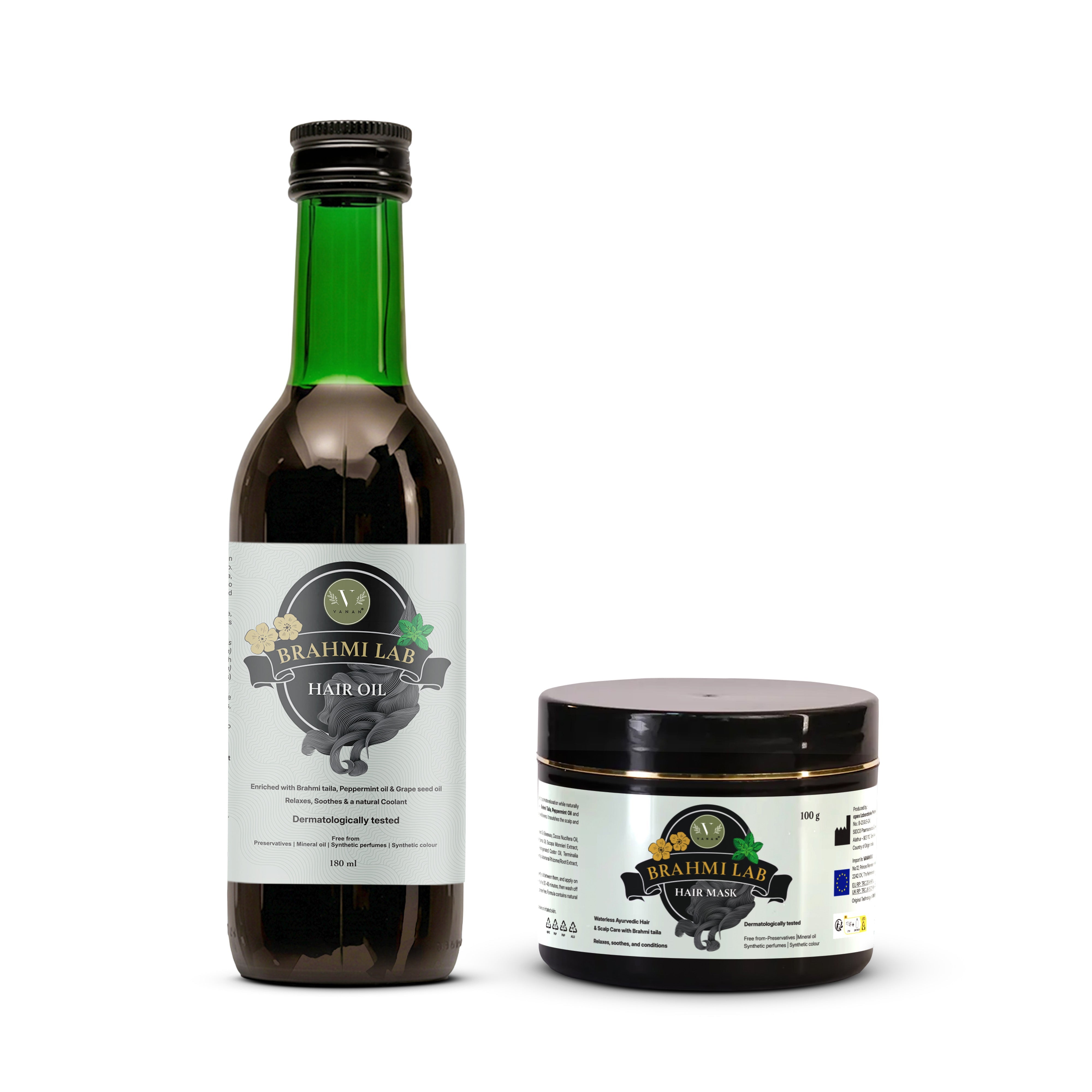 Brahmi Lab Hair Oil & Hair Mask Combo – Ayurvedic Hair Care for Dry & Frizzy Hair 
