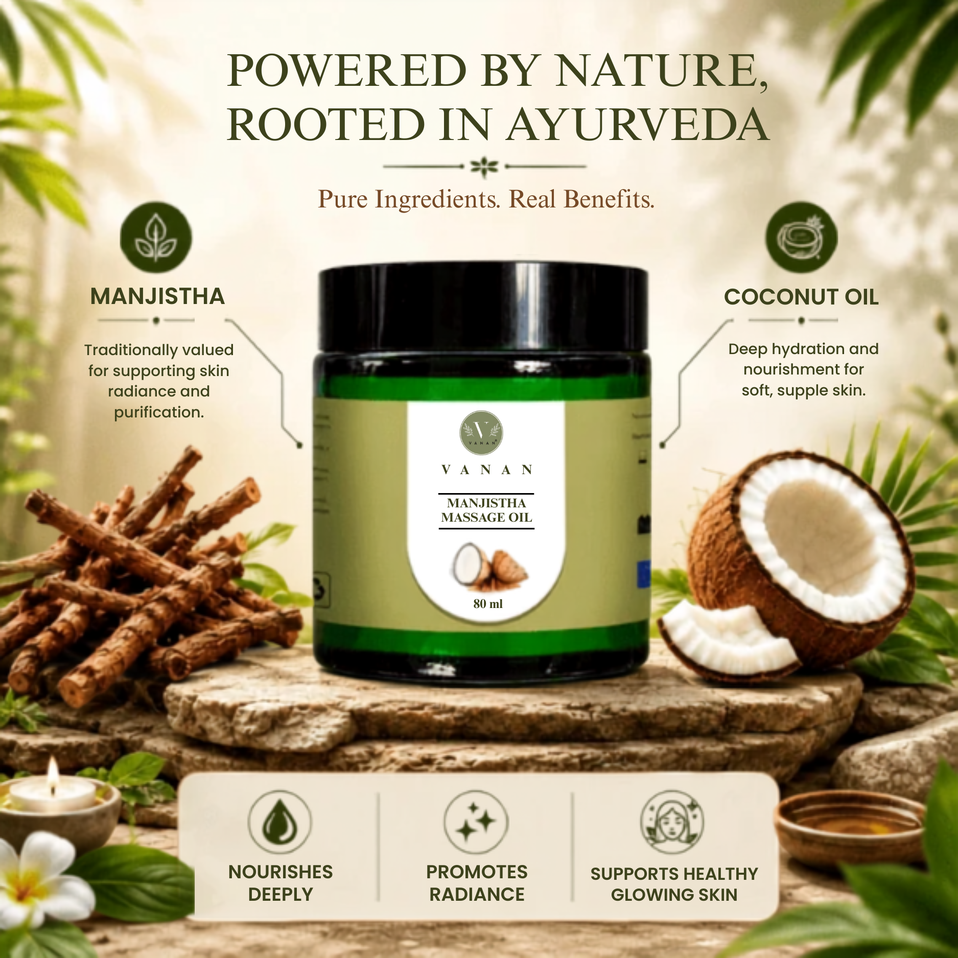 100% Pure Coconut Oil Massage – 90 ml | Ayurvedic Brightening & Detoxifying Oil | Vanan Herbal 