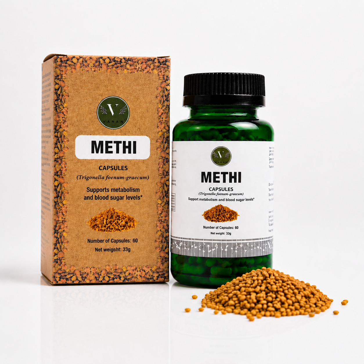 Methi (Fenugreek) Capsules | Metabolism & Blood Sugar Support | 60 Capsules | Vanan Herbal 