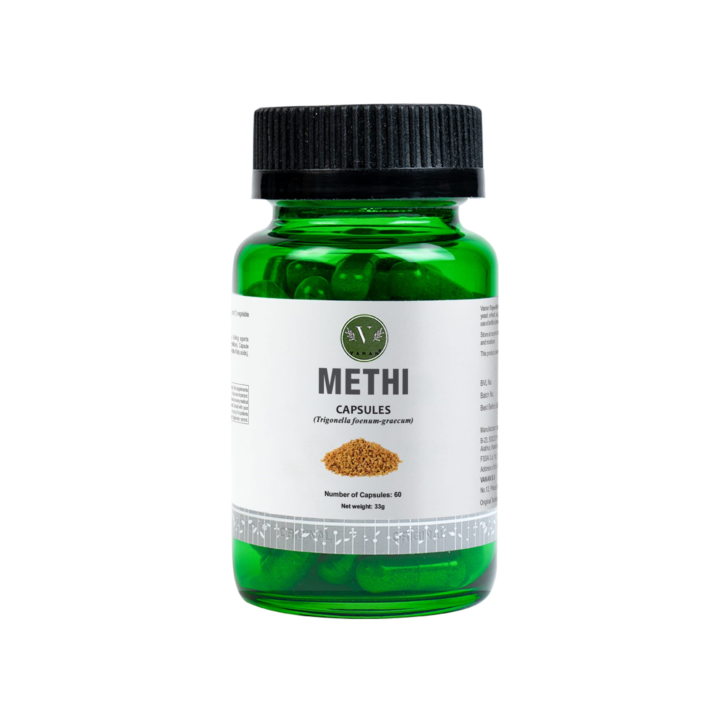 Methi (Fenugreek) Capsules | Metabolism & Blood Sugar Support | 60 Capsules | Vanan Herbal 