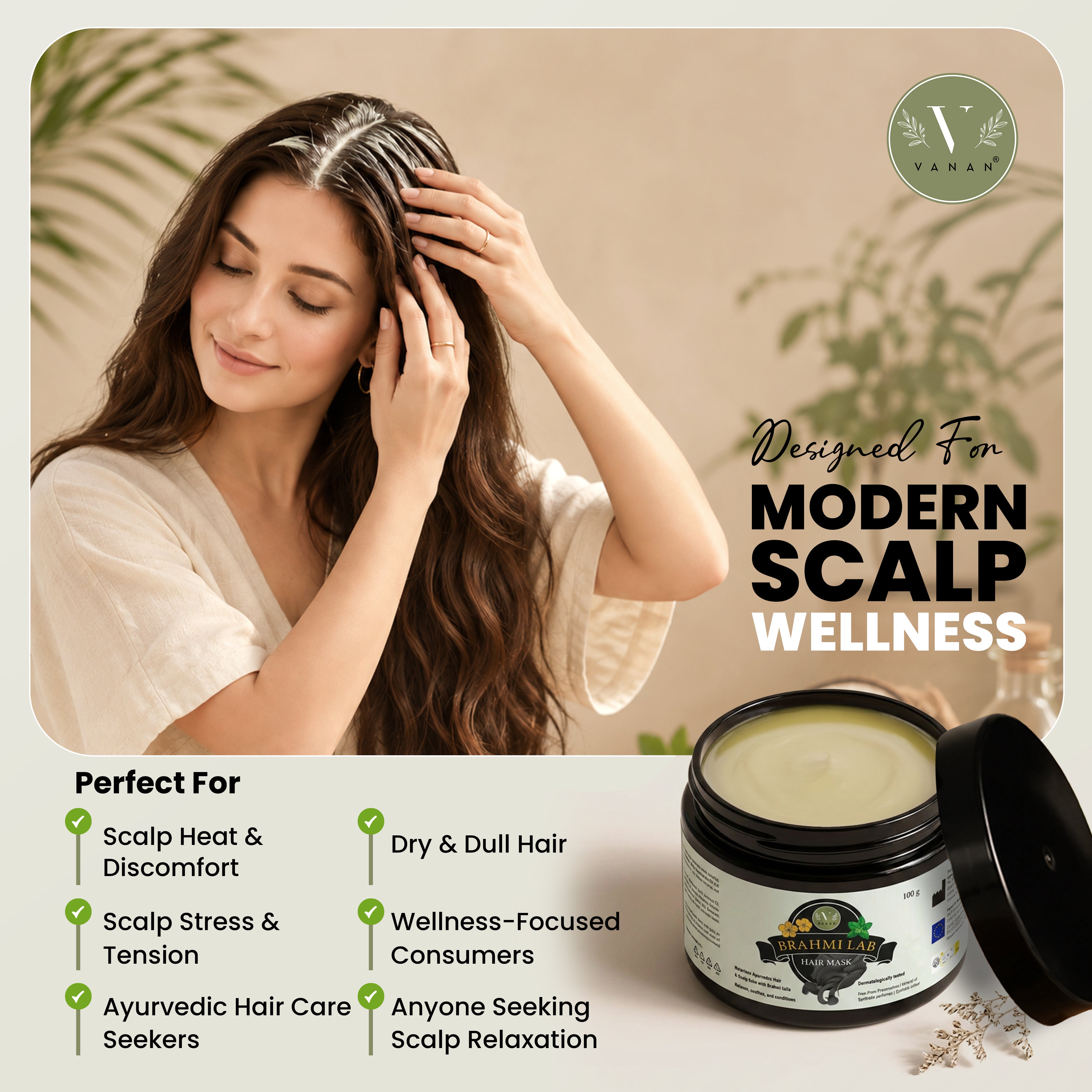 Brahmi Lab Hair Mask (100 g) | Ayurvedic Hair Mask for Scalp Wellness | Vanan Herbal 
