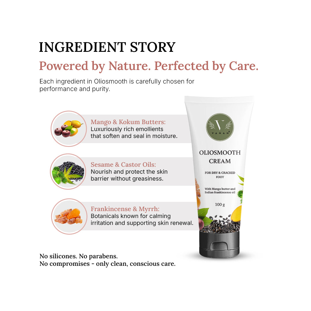 Oliosmooth cream tube with ingredient details on a white background