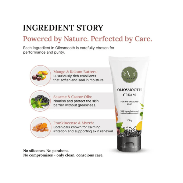 Oliosmooth Foot Cream with Foot Scrubber | Foot Cream for Dry, Cracked Heels | Vanan Herbal 