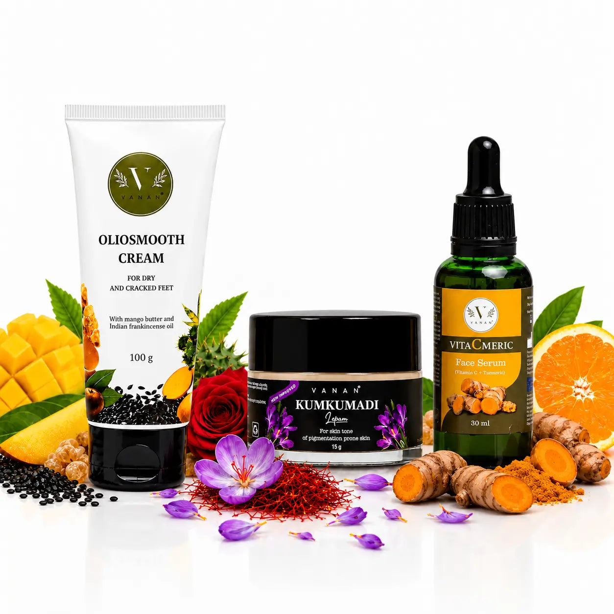 Radiance & Repair Care Bundle | Face Serum, Dark Spot Lepam & Foot Cream | Vanan Herbal
