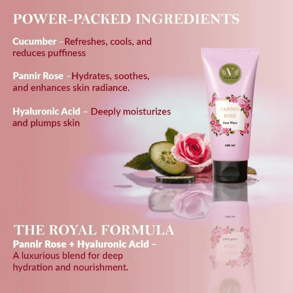 Pannir Rose Face Wash (Pack of 2) | Gentle Hydrating & Brightening Cleanser | Vanan Herbal 