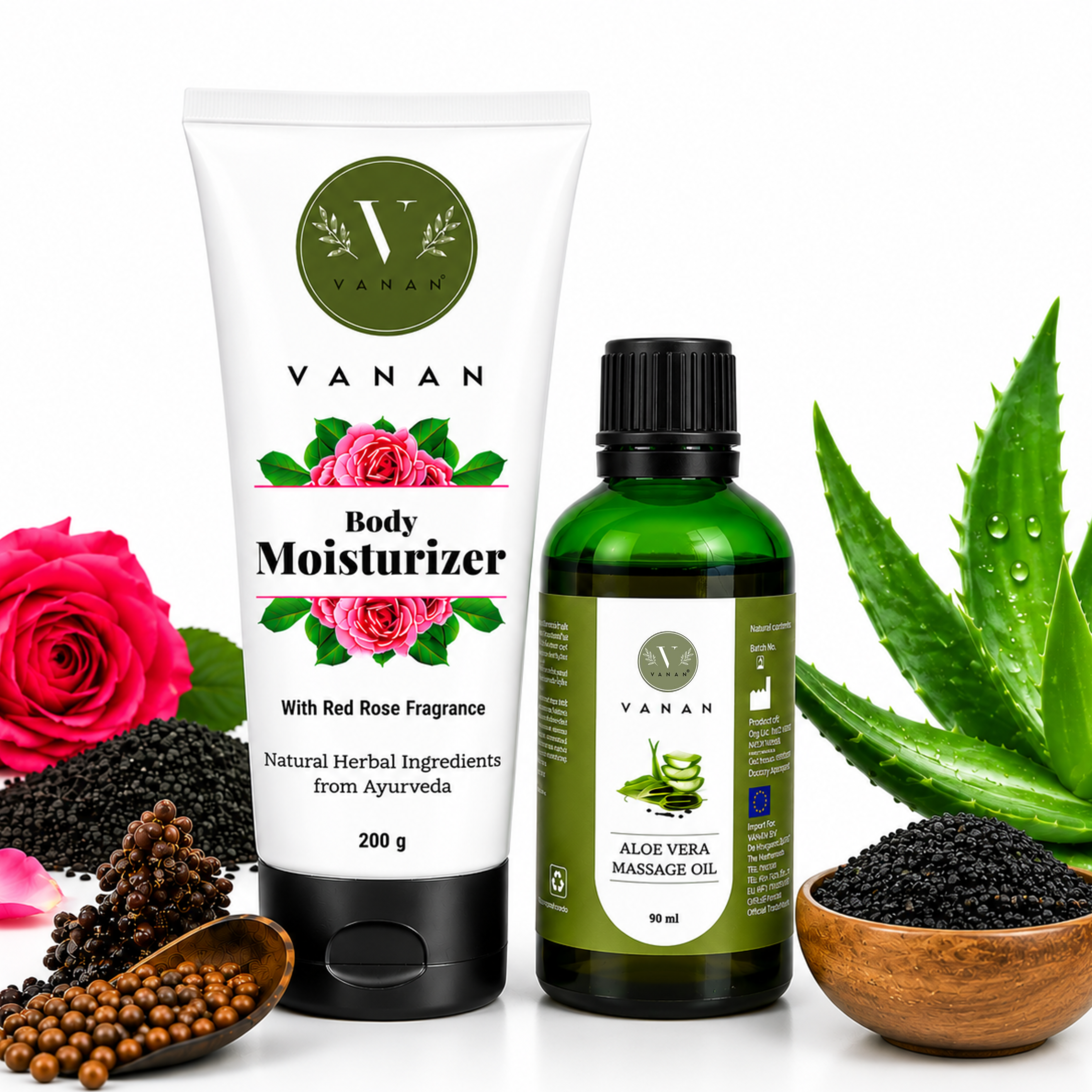 Rose Moisturiser & Body Massage Oil care | Hydrated Skin & Relaxed Body | Vanan Herbal 