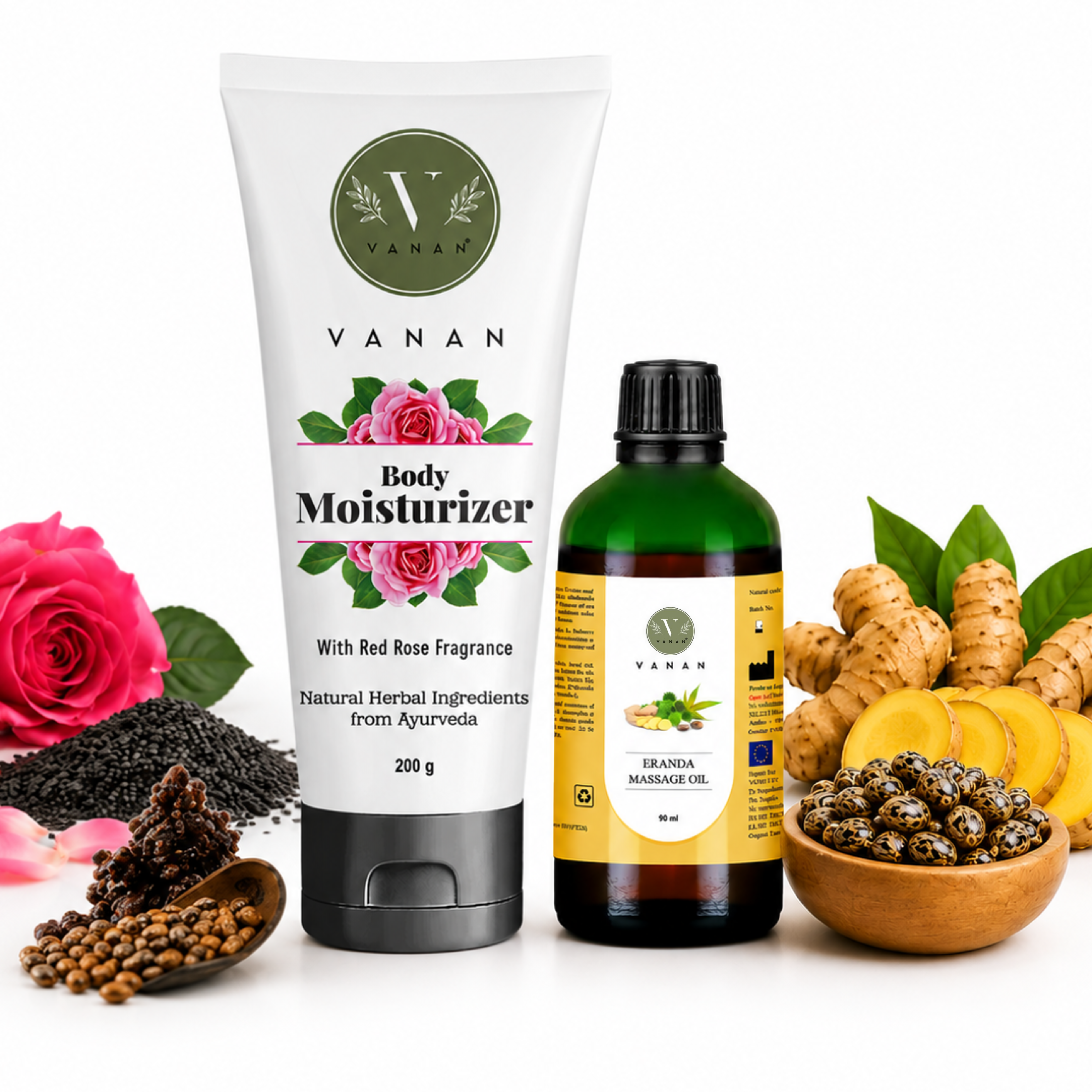 Rose Moisturiser & Body Massage Oil care | Hydrated Skin & Relaxed Body | Vanan Herbal 