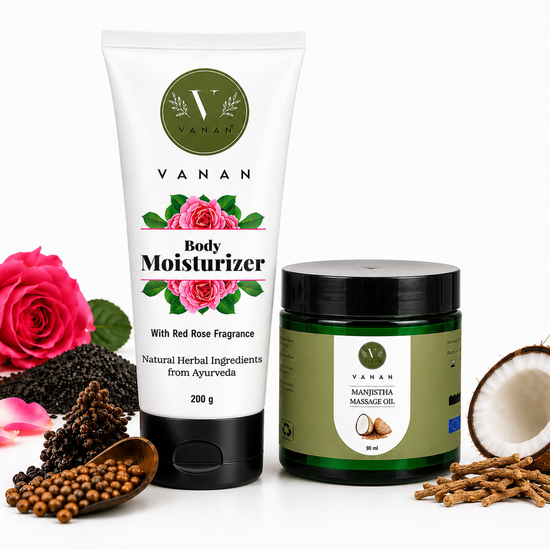 Rose Moisturiser & Body Massage Oil care | Hydrated Skin & Relaxed Body | Vanan Herbal 