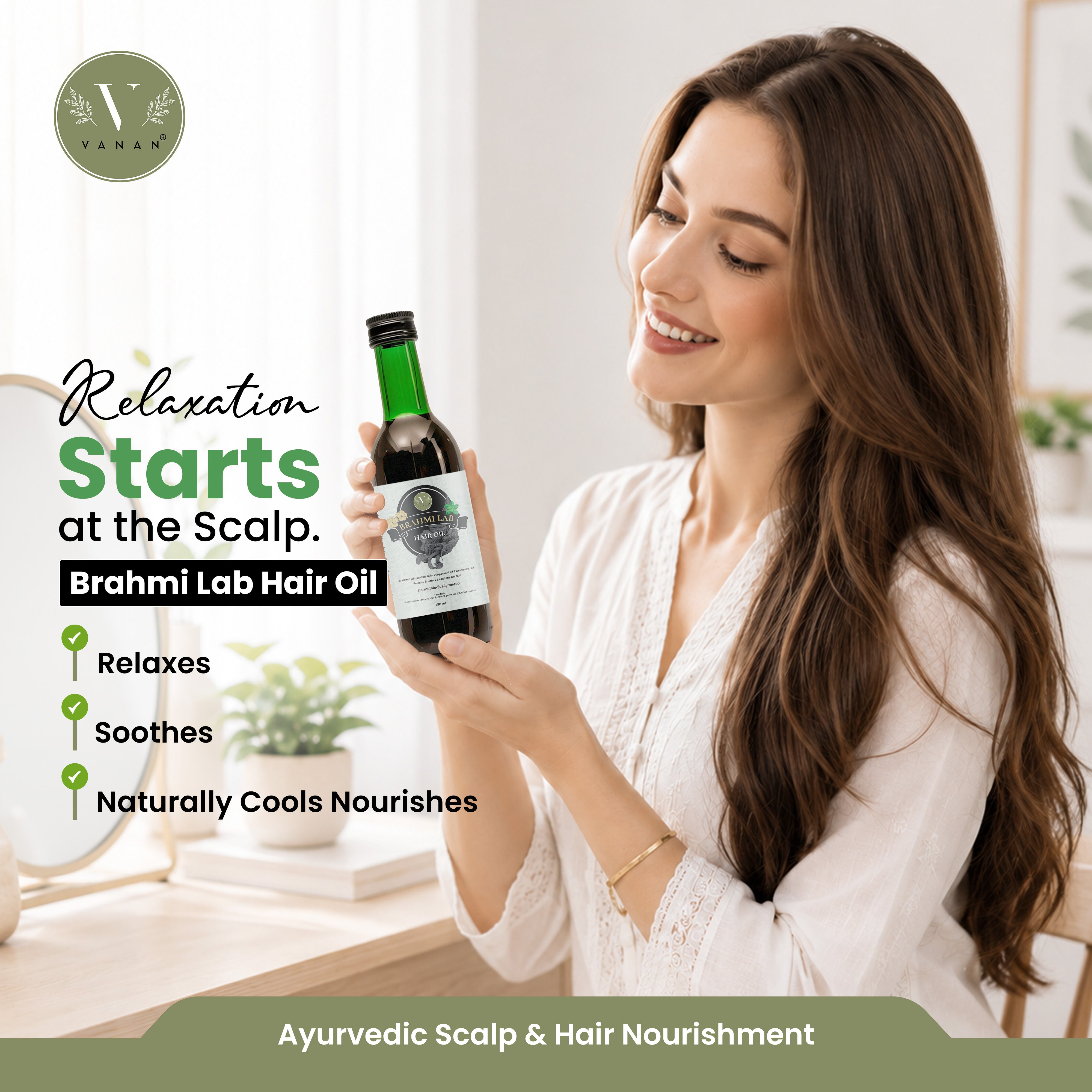 Brahmi Lab Hair Oil (180 ml) | Ayurvedic Scalp & Hair Care Oil | Vanan Herbal 
