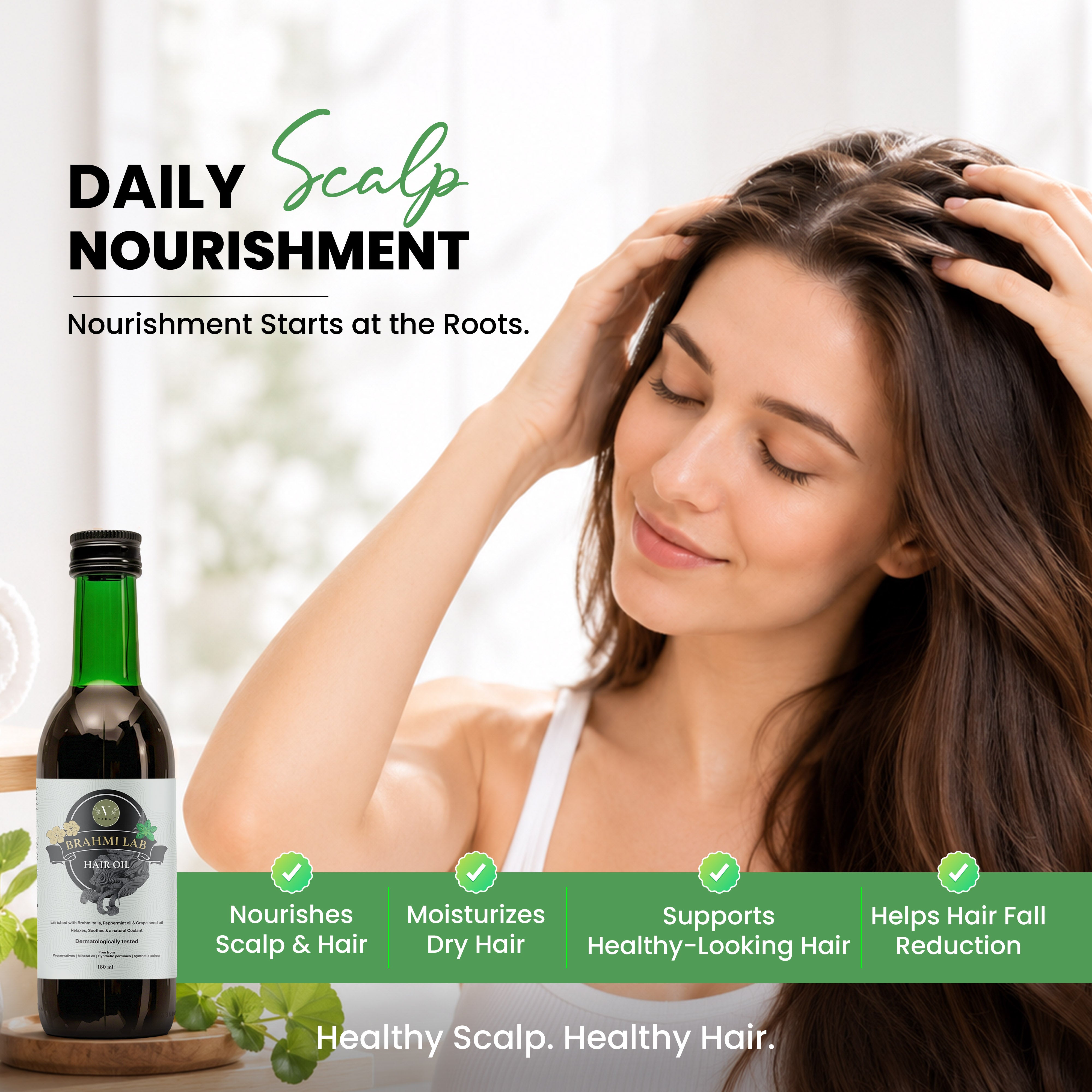 Brahmi Lab Hair Oil (180 ml) | Ayurvedic Scalp & Hair Care Oil | Vanan Herbal 