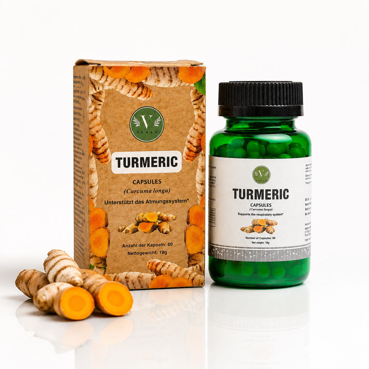 Turmeric Capsules | Curcumin Anti-Inflammatory Support | 60 Capsules | Vanan Herbal 