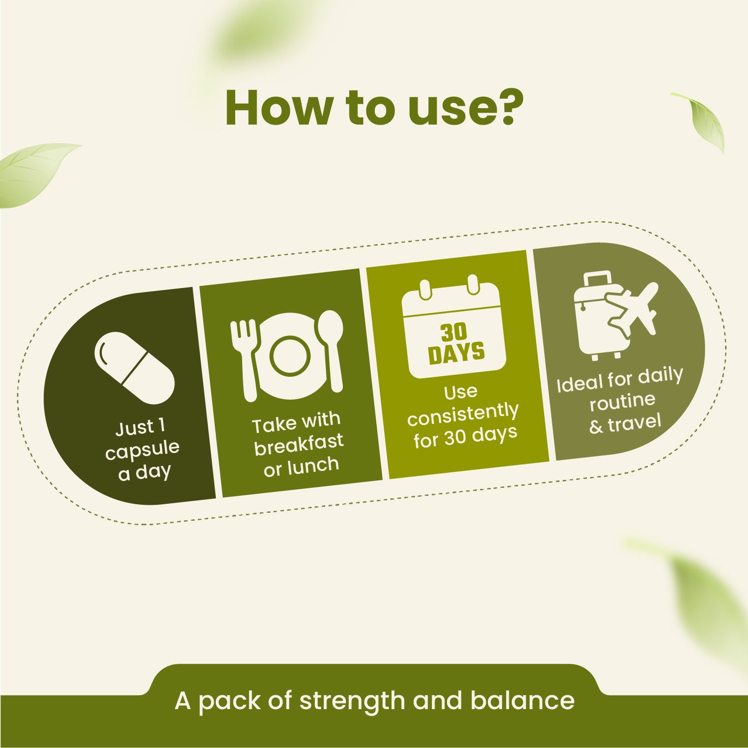 Instructions for using a supplement pack on a green background