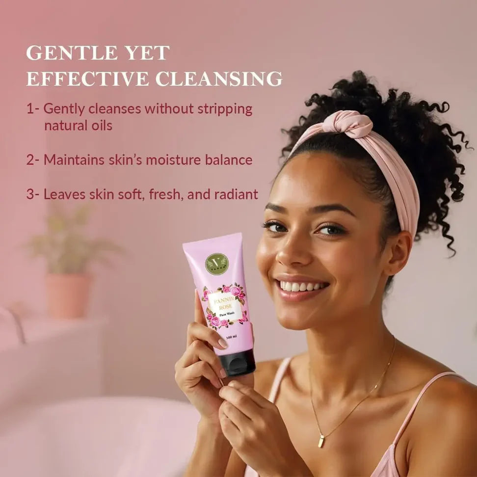 Pannir Rose Face Wash | Gentle Hydrating & Brightening Cleanser | Vanan Herbal 