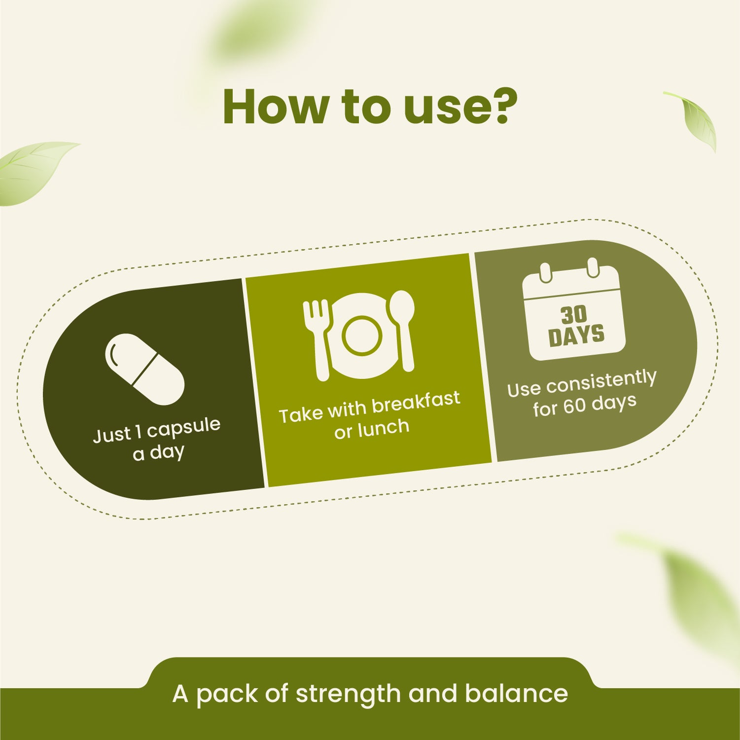 Instructions for using a supplement pack on a green background