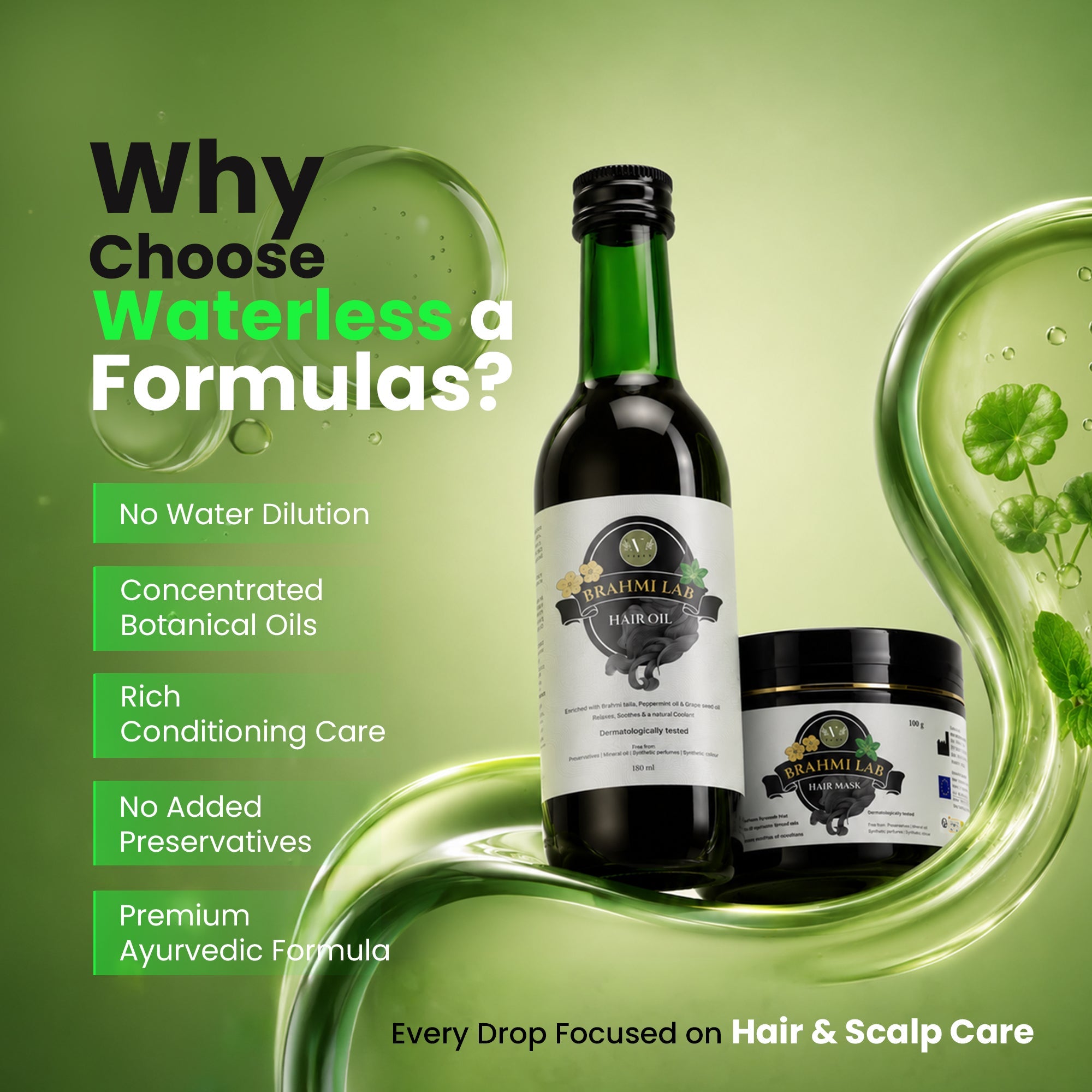 Brahmi Lab Hair Oil & Hair Mask Combo – Ayurvedic Hair Care for Dry & Frizzy Hair 