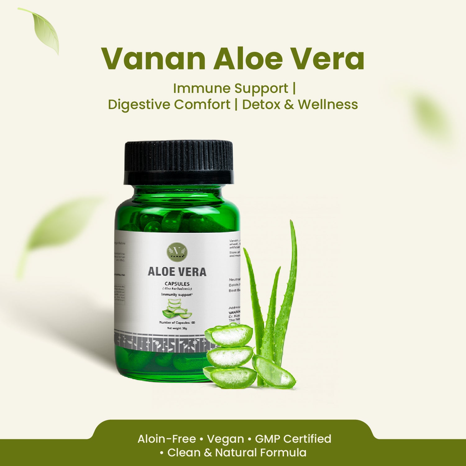 Aloë Vera Capsules | Spijsverteringsgezondheid & Huidverzorging | 60 Capsules | <tc>Vanan Herbal</tc>