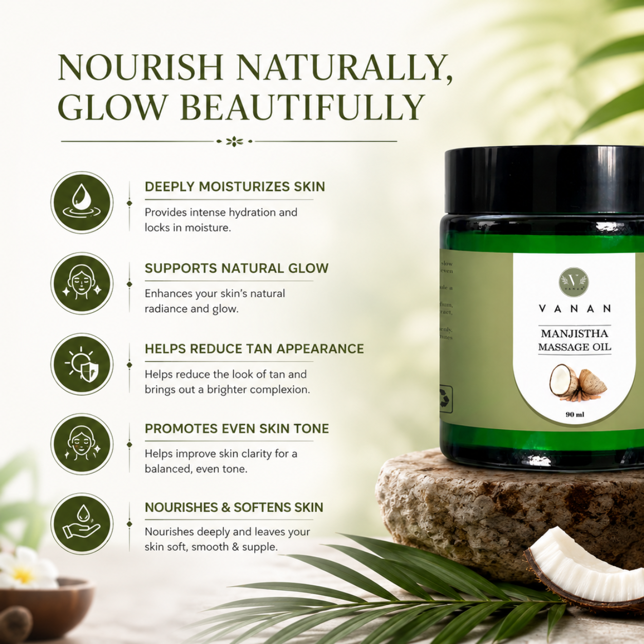 100% Pure Coconut Oil Massage – 90 ml | Ayurvedic Brightening & Detoxifying Oil | Vanan Herbal 