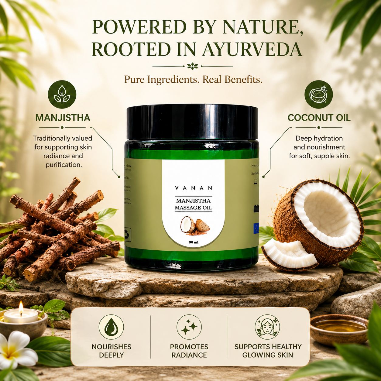 100% Pure Coconut Oil Massage – 90 ml | Ayurvedic Brightening & Detoxifying Oil | Vanan Herbal 