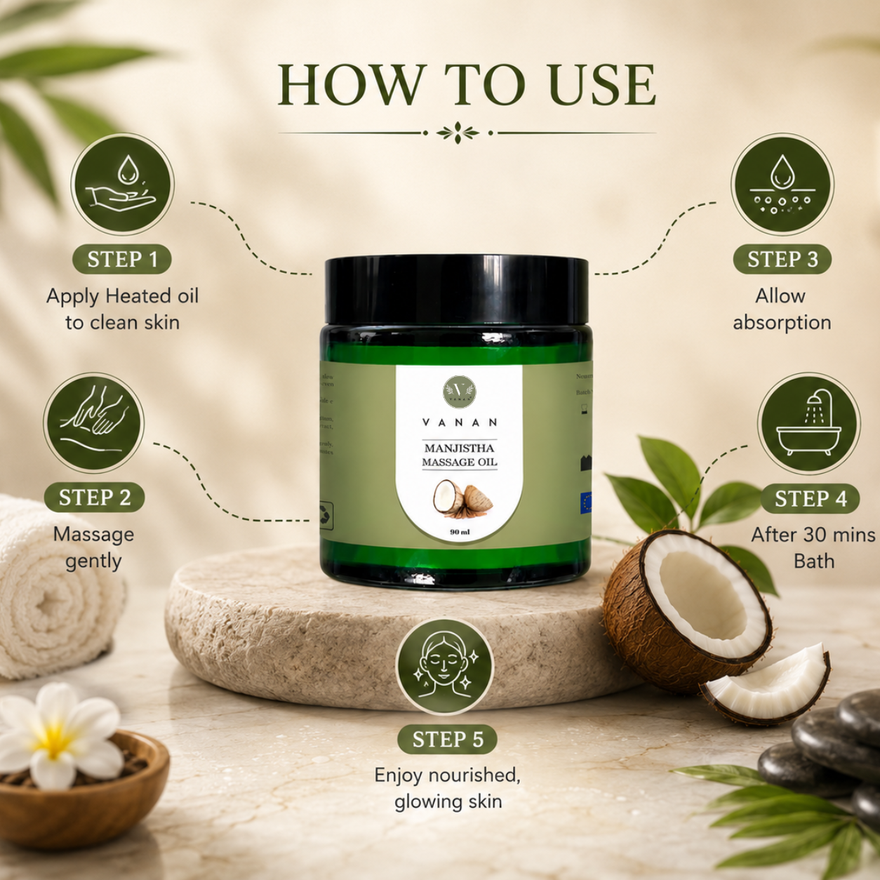 100% Pure Coconut Oil Massage – 90 ml | Ayurvedic Brightening & Detoxifying Oil | Vanan Herbal 