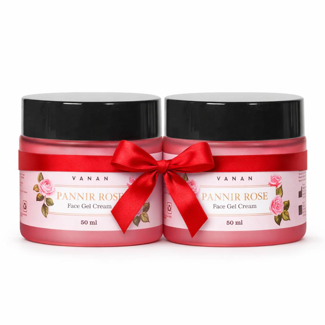 Two jars of Pannir Rose Face Gel Cream with a red bow on a white background