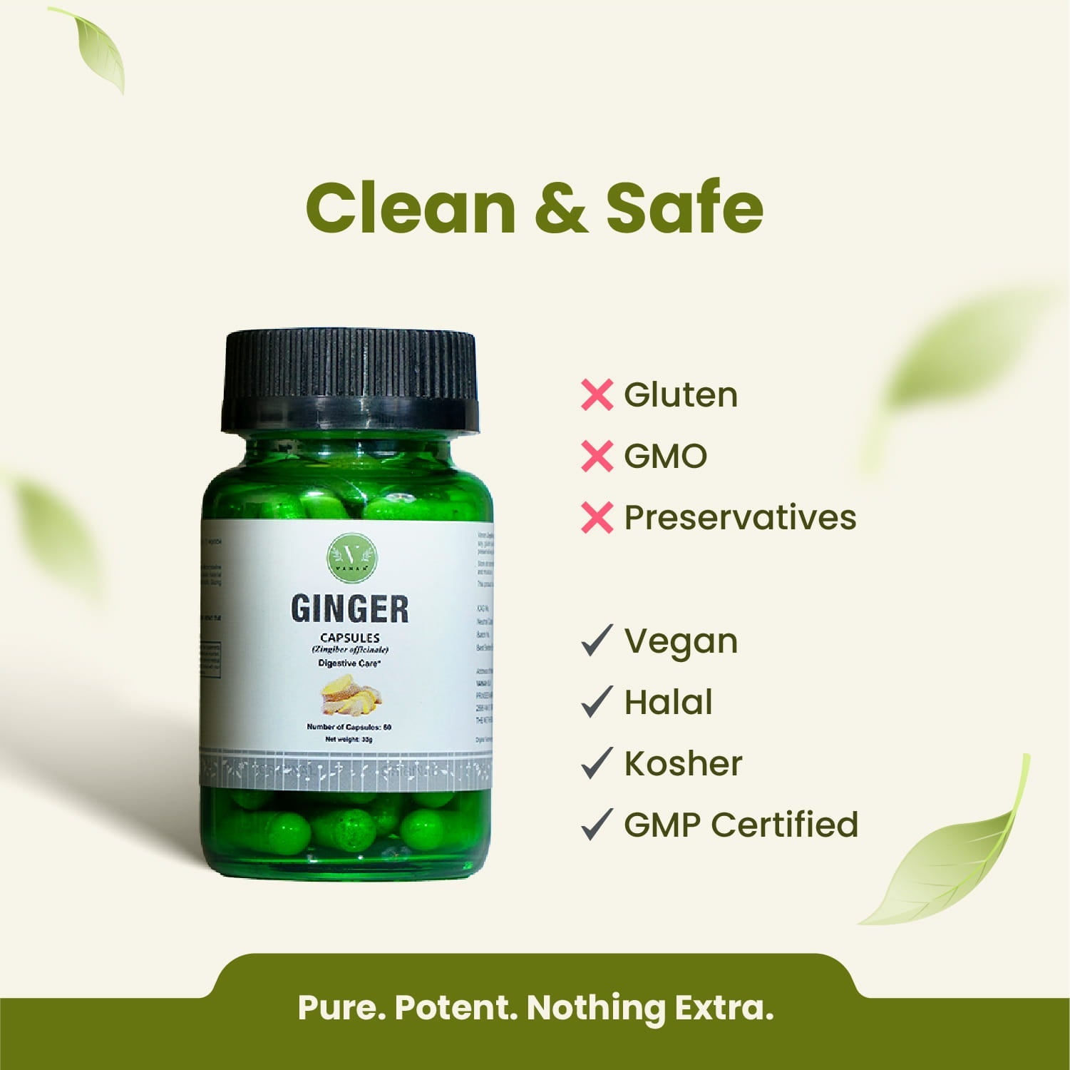 Ginger Capsules | Digestive Health & Anti-Inflammatory Support | 60 Capsules | Vanan Herbal 