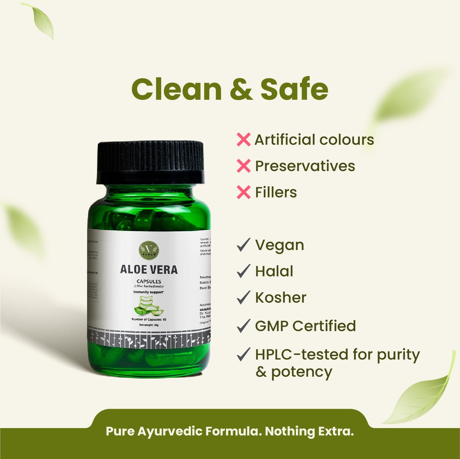Aloe Vera Capsules | Digestive Health & Skin Wellness | 60 Capsules | Vanan Herbal 