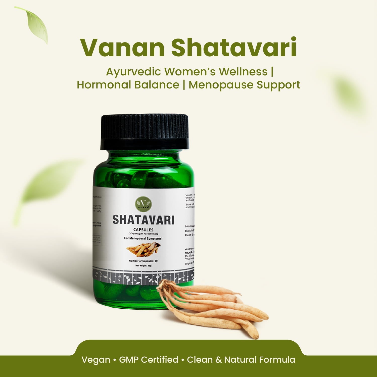 Shatavari Capsules | Women's Wellness & Hormonal Balance | 60 Capsules | Vanan Herbal 
